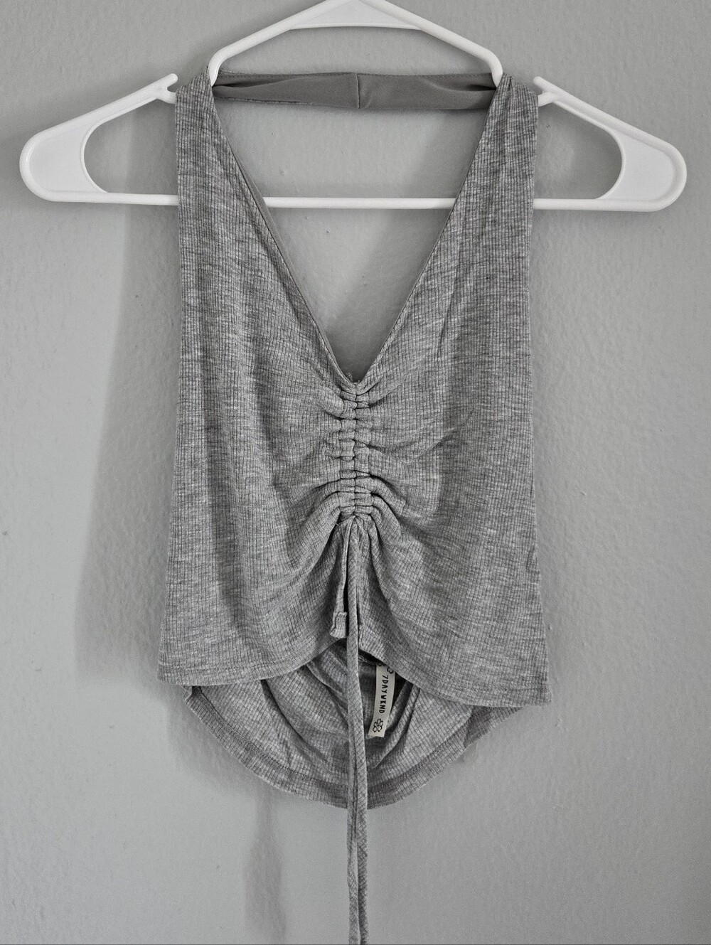 Ruched Drawstring Halter Top - Gray